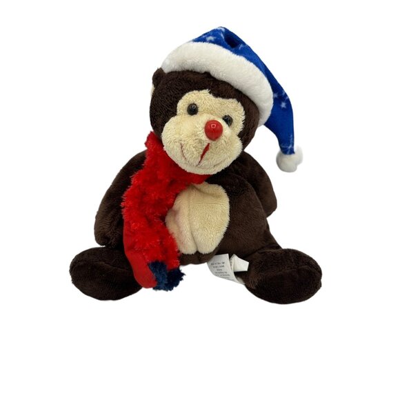 Walmart 10" Monkey‎ Plush Stuffed Animal Toy Blue Snowflake Snowflake Red Scarf - Picture 1 of 5